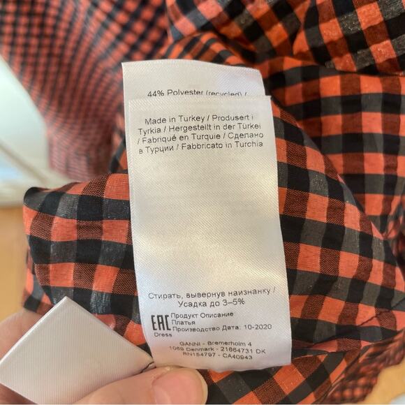 Ganni Smocked Gingham Midi Dress Orange and Black Sleeveless Dress NWT - Picture 12 of 16